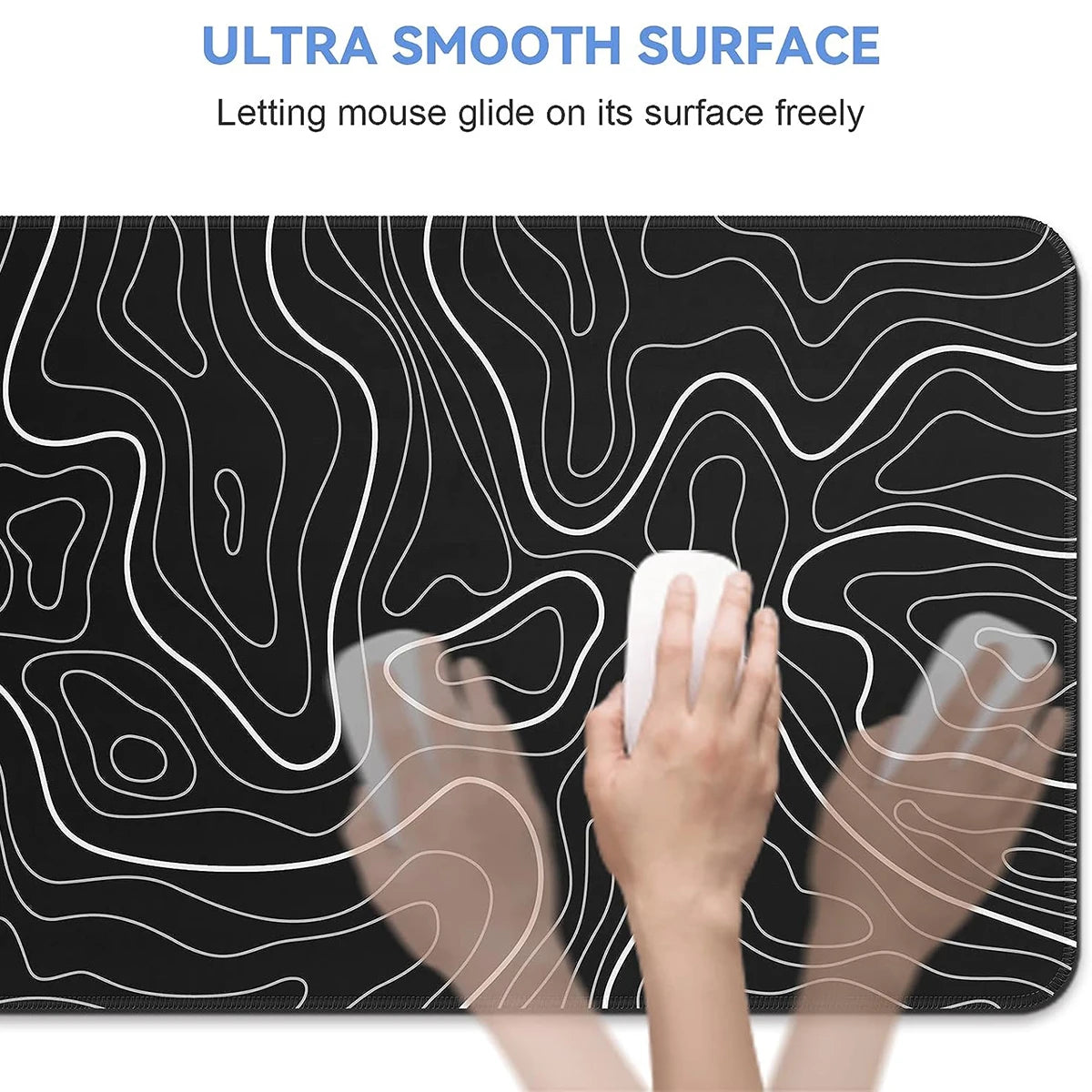 1Pcs Gaming Mouse Pad Large Keyboard Pad 31.5 X 11.8In Topographic Mouse Pad Black and White Mouse Pad for Keyboard with Anti-Sl