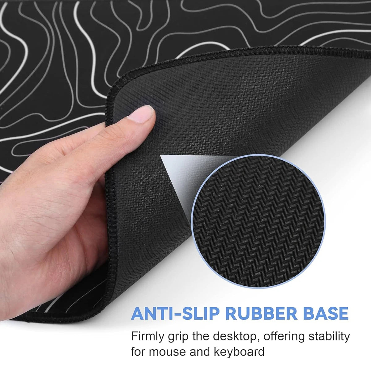 1Pcs Gaming Mouse Pad Large Keyboard Pad 31.5 X 11.8In Topographic Mouse Pad Black and White Mouse Pad for Keyboard with Anti-Sl
