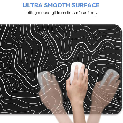 1Pcs Gaming Mouse Pad Large Keyboard Pad 31.5 X 11.8In Topographic Mouse Pad Black and White Mouse Pad for Keyboard with Anti-Sl