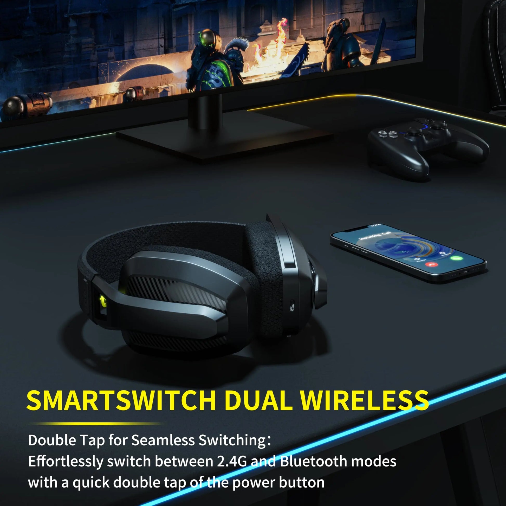 BINNUNE 2.4Ghz Wireless Gaming Headset with Mic for PS5 PS4 PC Mac Playstation Bluetooth Gaming Headset with Microphone