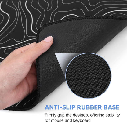 1Pcs Gaming Mouse Pad Large Keyboard Pad 31.5 X 11.8In Topographic Mouse Pad Black and White Mouse Pad for Keyboard with Anti-Sl